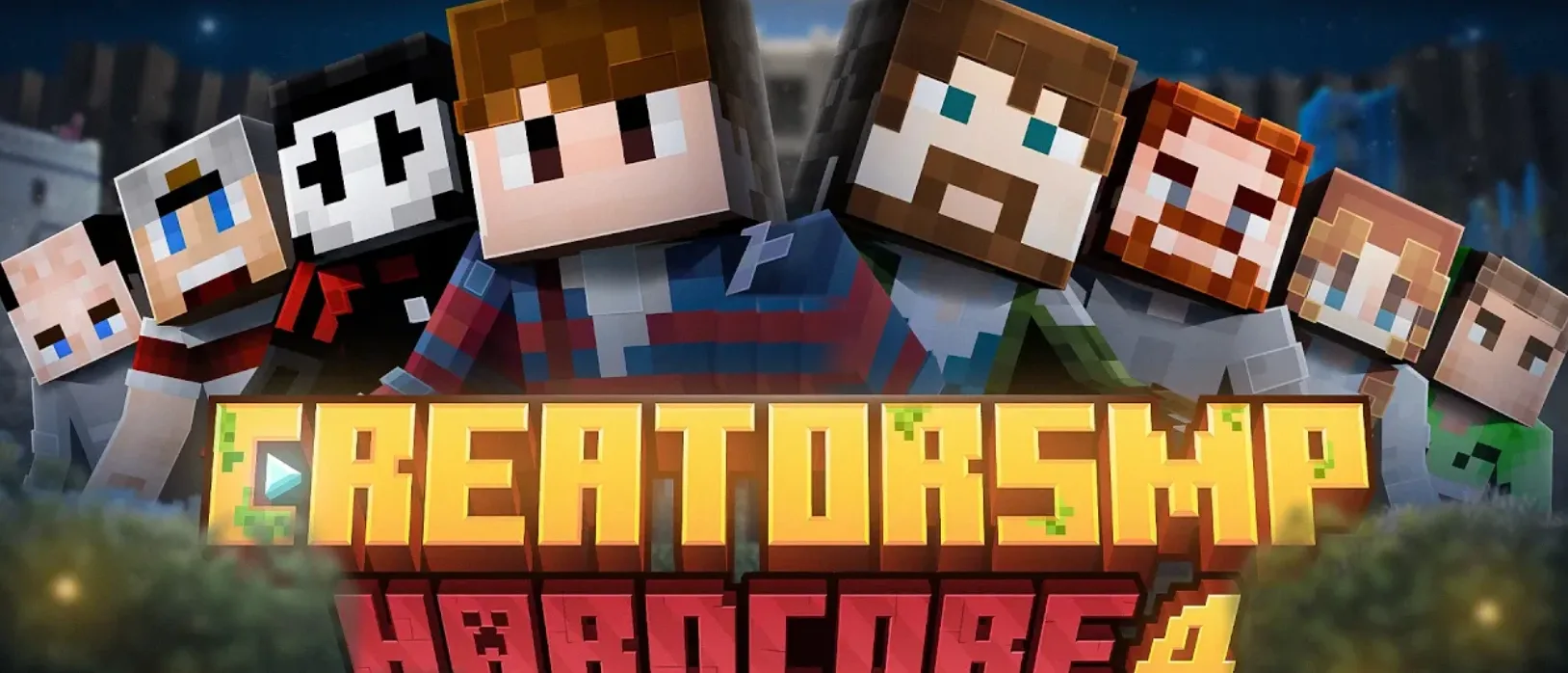 The CreatorSMP Hardcore 4 thumbnail: participants’ Minecraft skins above the event’s logo