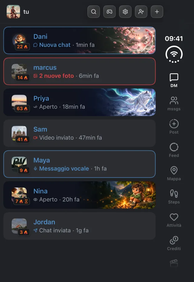 Screenshot dell'app mssgs: I tuoi DM sullo schermo esterno dell’iPhone Duo chiuso