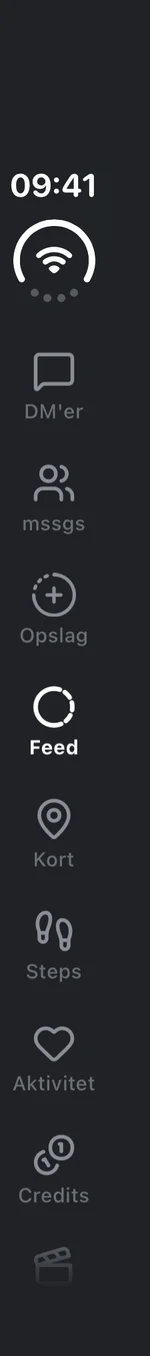 Skærmbillede af mssgs-appen: mssgs-feedet på den ydre skærm på den lukkede iPhone Duo