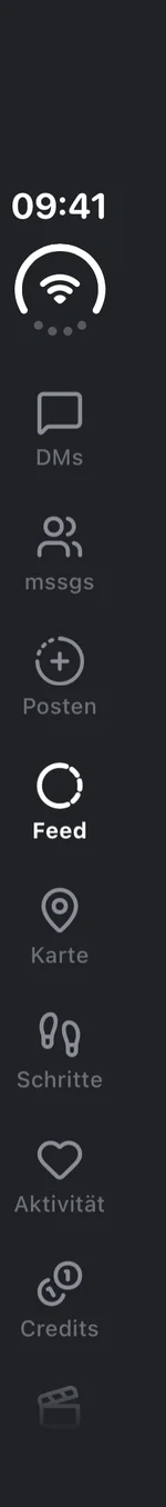 Screenshot der mssgs-App: Der mssgs-Feed auf dem Außendisplay des zugeklappten iPhone Duo