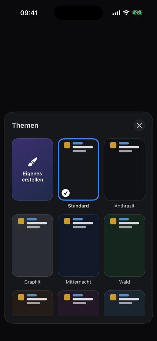 Die Auswahl für den Chat-Hintergrund mit fertigen Themes