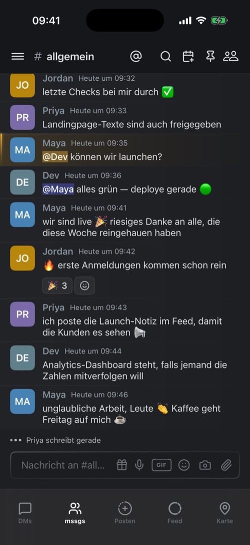 Ein Textkanal in einer Community mit Erwähnungen und Reaktionen