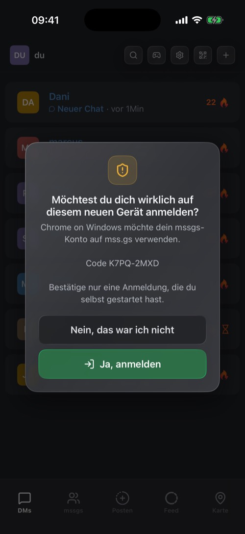 Der Dialog Möchtest du dich wirklich auf diesem neuen Gerät anmelden
