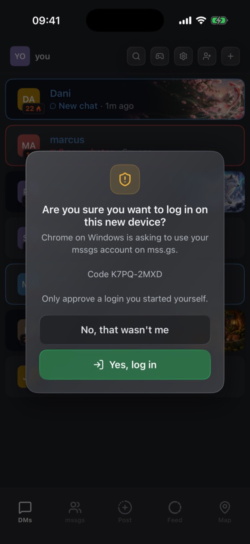 Okno z pytaniem „Are you sure you want to log in on this new device?”