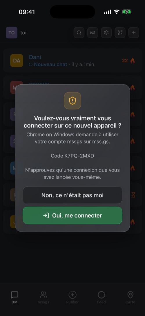 La boîte de dialogue qui demande Voulez-vous vraiment vous connecter sur ce nouvel appareil