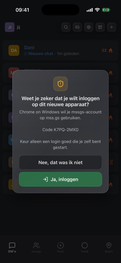 Het venster met de vraag of je zeker wilt inloggen op dit nieuwe apparaat