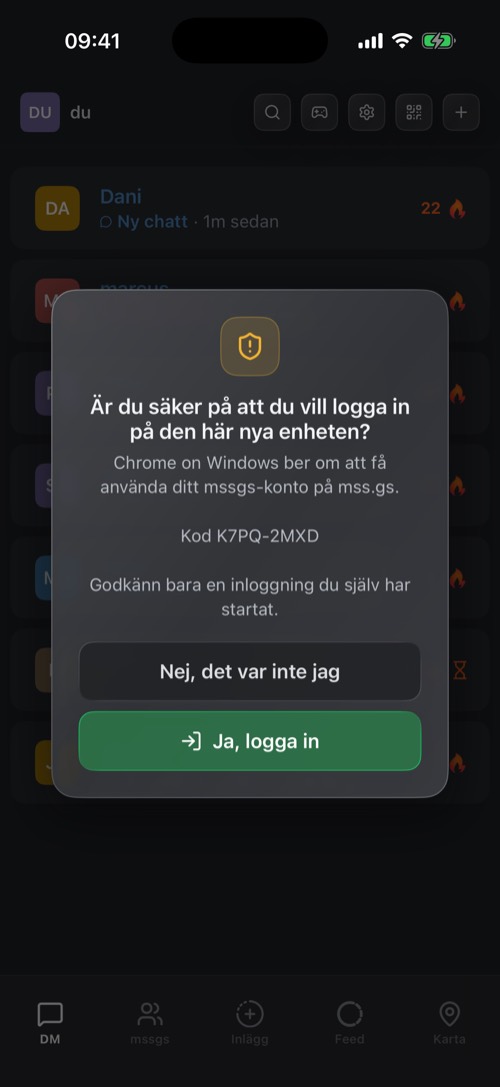 Dialogrutan som frågar Är du säker på att du vill logga in på den här nya enheten