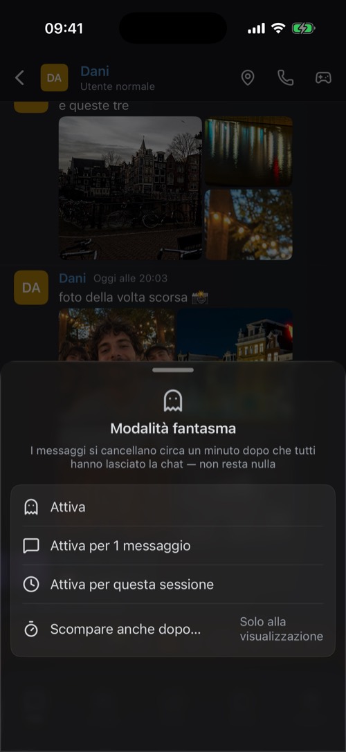 Screenshot dell'app mssgs: Tieni premuto il pulsante del fantasma per altre scelte