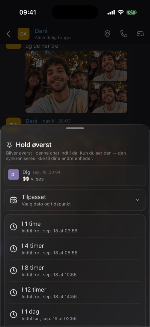Arket Hold øverst med varigheder fra en time til en uge