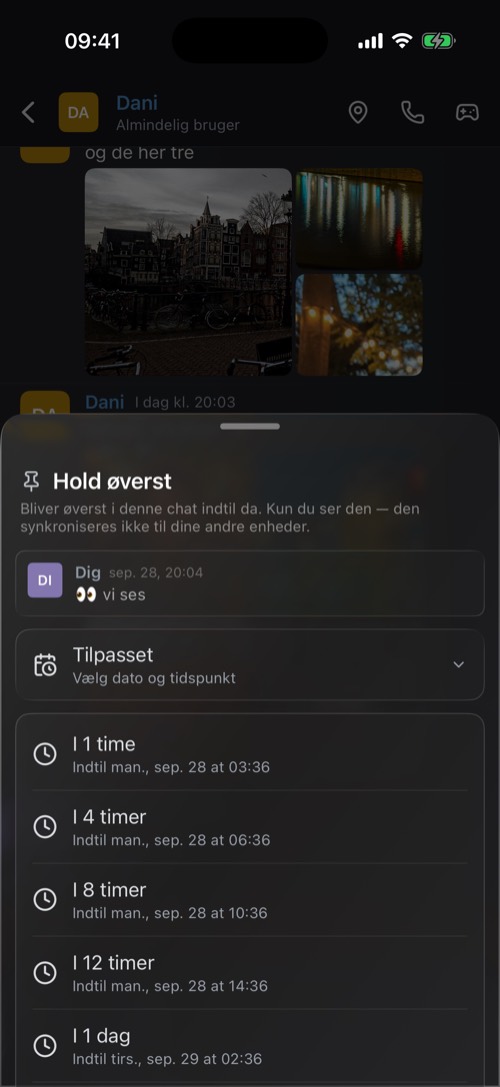 Skærmbillede af mssgs-appen: Hold øverst: kun du ser det