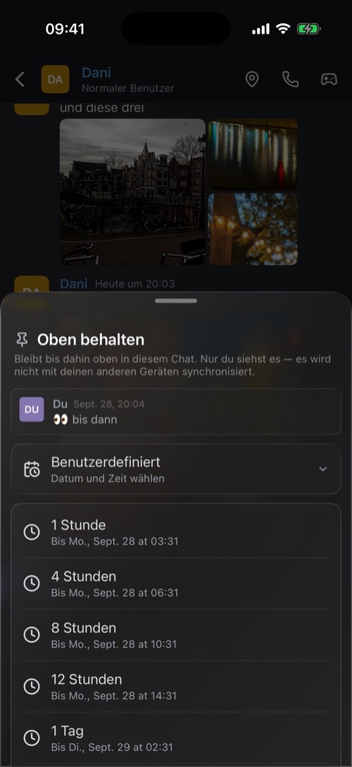 Screenshot der mssgs-App: Oben behalten: Nur du siehst es