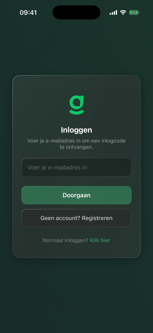 Het inlogscherm van mssgs dat om een e-mailadres vraagt