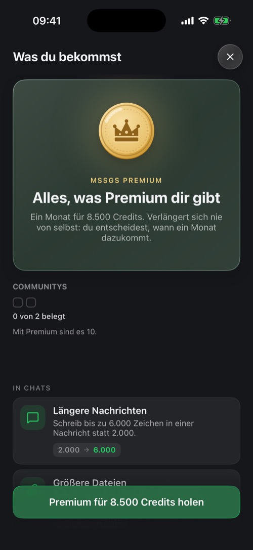 Der Bildschirm Was du bekommst, der Premium erklärt
