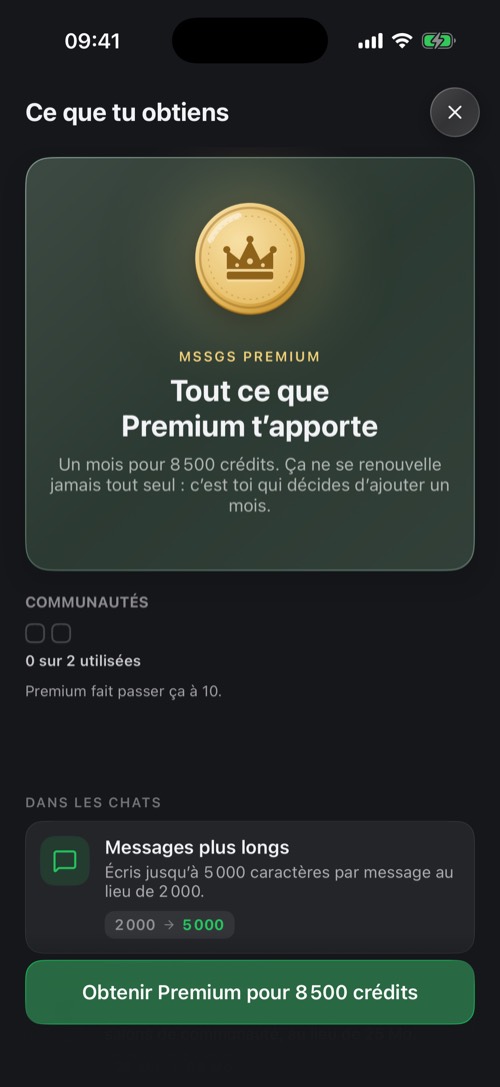 Capture d'écran de l'application mssgs: Ce que vous obtenez avec Premium
