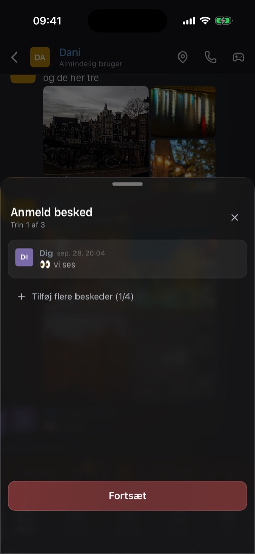 Arket Anmeld besked med den besked, der skal anmeldes