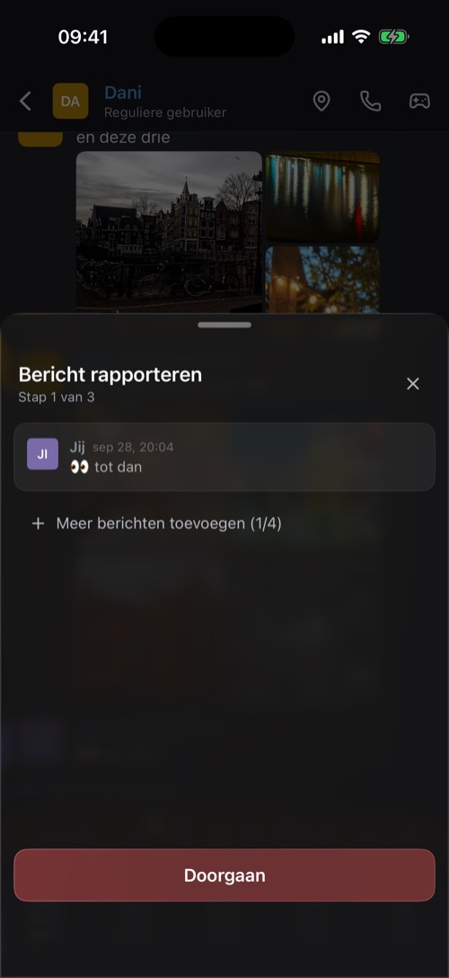 Het venster Bericht melden met het bericht dat je meldt