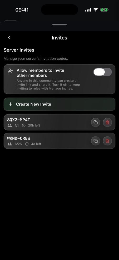 The Invites section of server settings