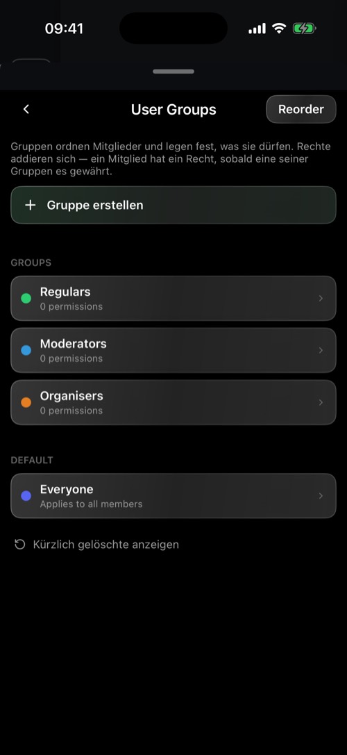 Der Bereich User Groups mit Rollen in verschiedenen Farben