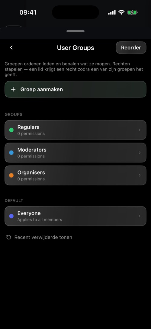 Het onderdeel User Groups met gekleurde rollen