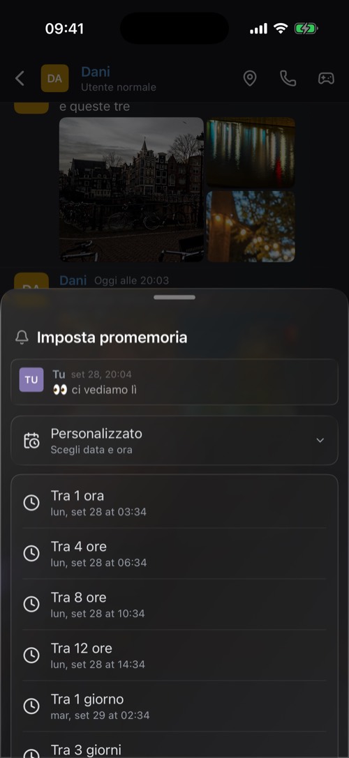 Screenshot dell'app mssgs: Imposta promemoria, da un messaggio