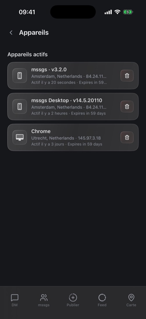 Les réglages Appareils avec un iPhone, l'application de bureau et un navigateur