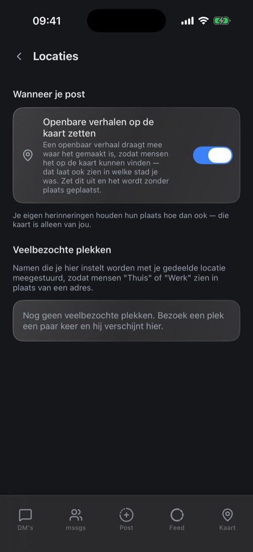 De instellingen voor Locaties met openbare verhalen op de kaart en vaste plekken