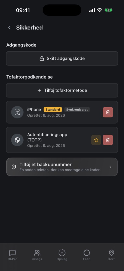 Sikkerhedsindstillingerne med en adgangsnøgle og en autentificeringsapp sat op
