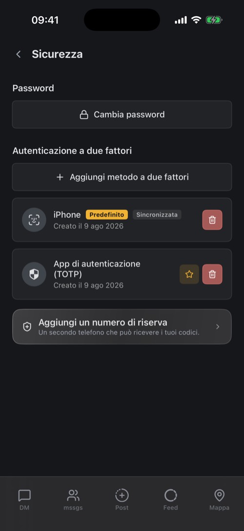 Le impostazioni Sicurezza con una chiave di accesso e un'app di autenticazione configurate