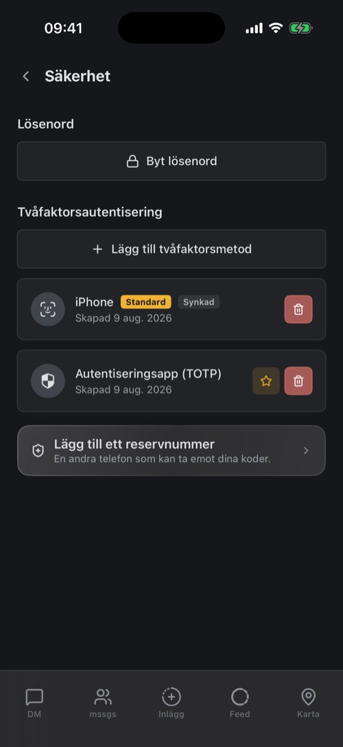 Säkerhetsinställningarna med en passnyckel och en autentiseringsapp inställda
