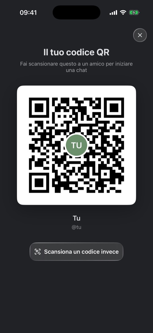 Il pannello Il tuo codice QR con un codice QR personale